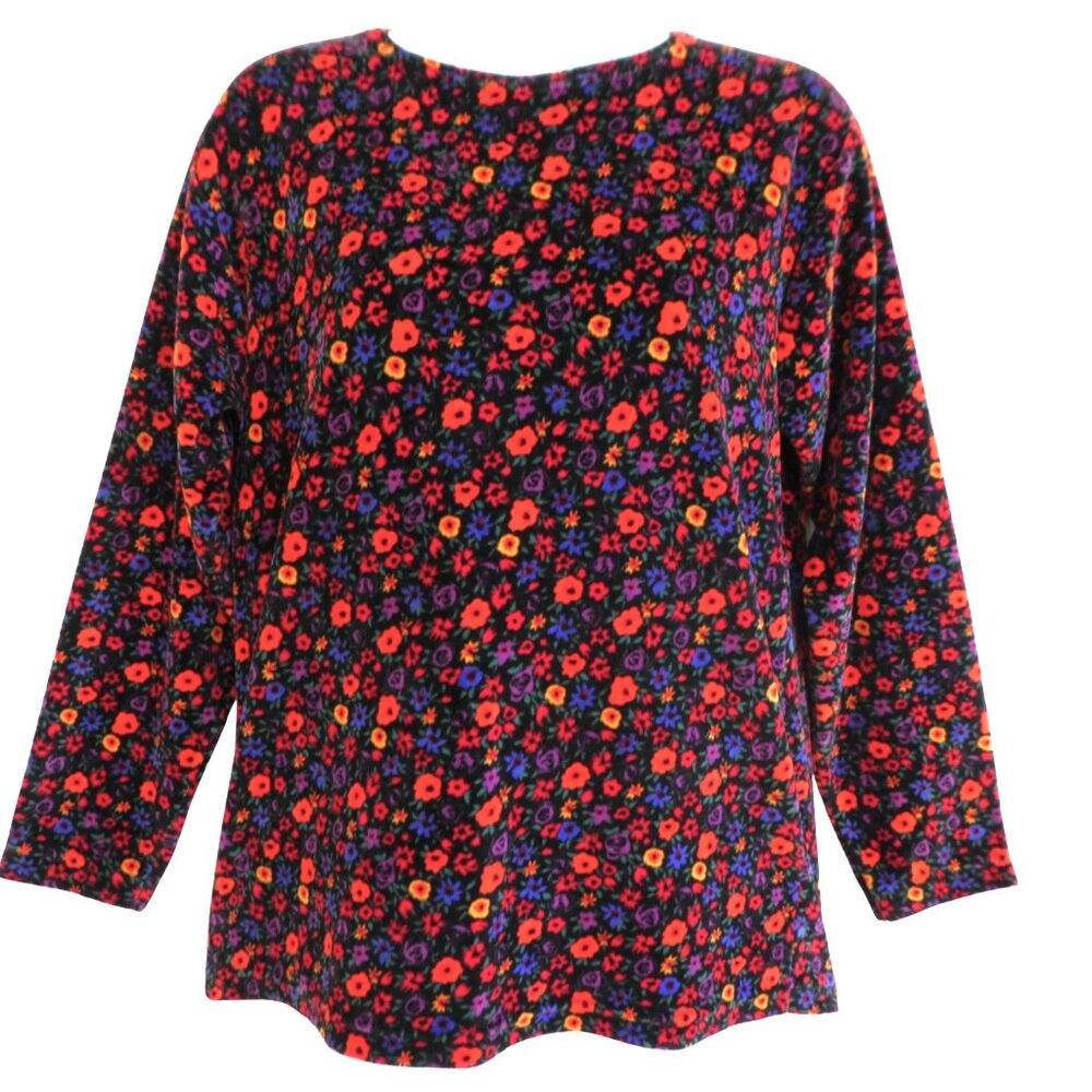 Vintage Gap Velour Floral Top Long Sleeve Colorful Plush Ditsy Cottagecore L